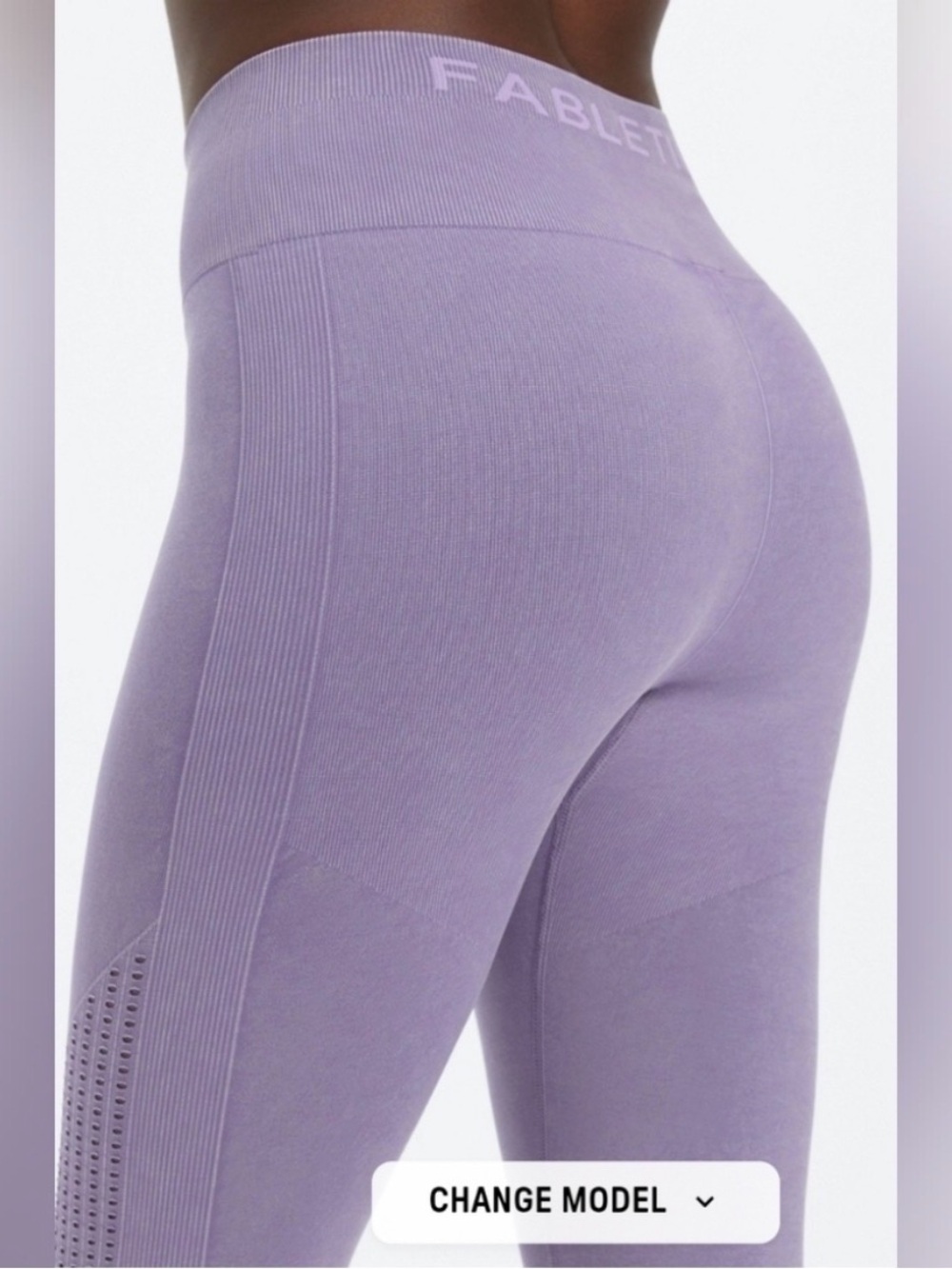 Fabletics High-Waisted Lavender Seamless Leggings with Ribbed Panels
